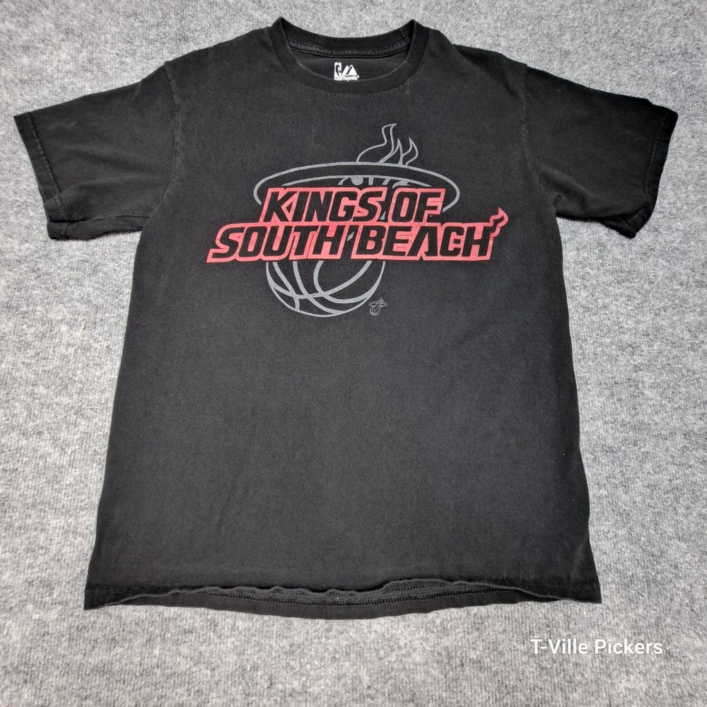 Majestic NBA Miami Heat Kings of South Beach LeBron Bosh Wade Shirt Black Mens M